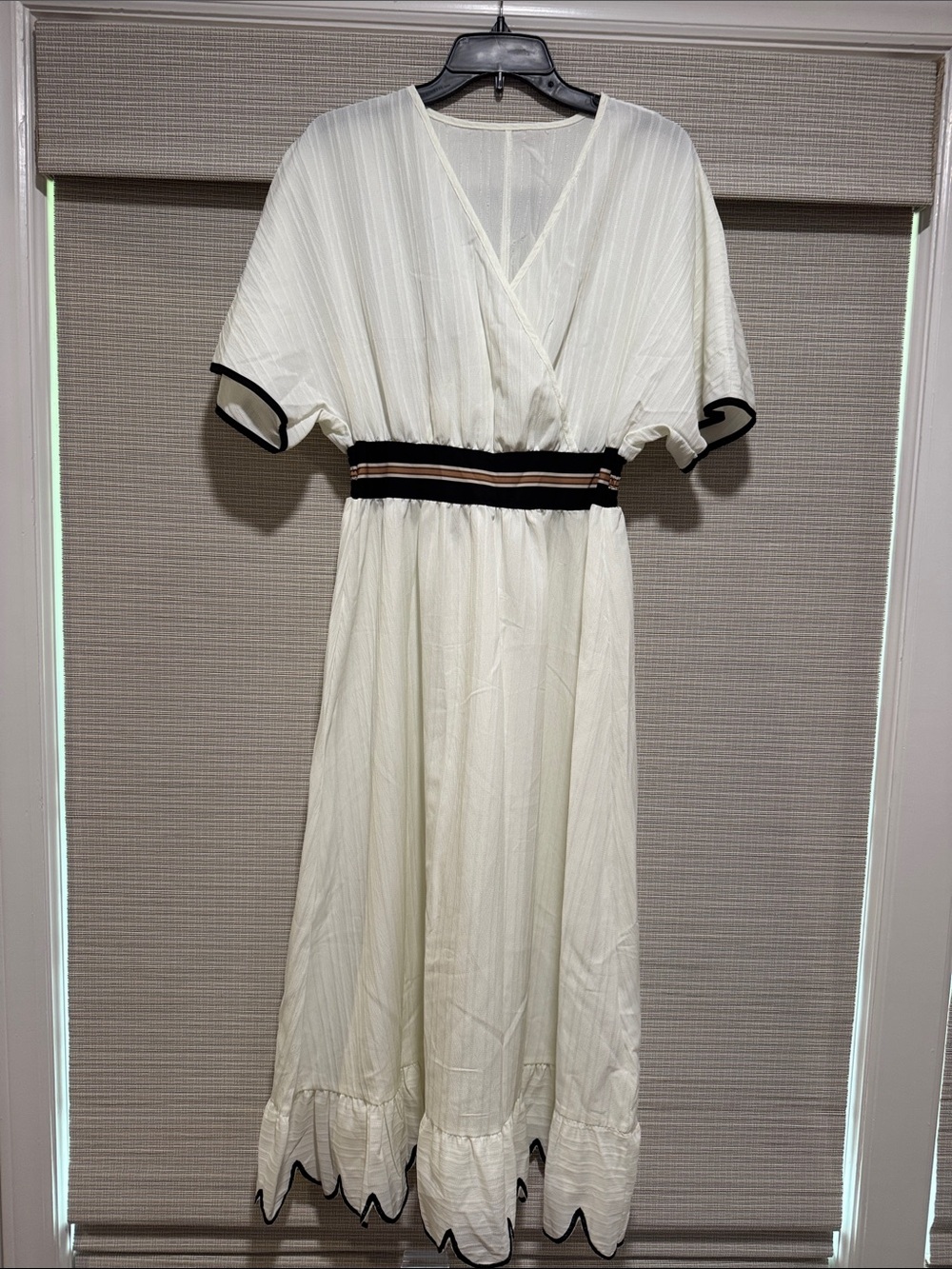 Elegant Cream Midi coverup with Black Trim